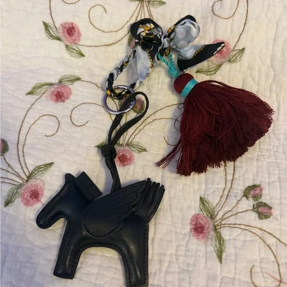 Black Leather Pegasus Charm with Burgundy Tassel - Picture 2 of 13